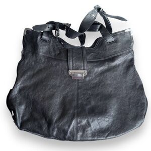 KOOBA Black leather hobo shoulder bag with silver hardware
